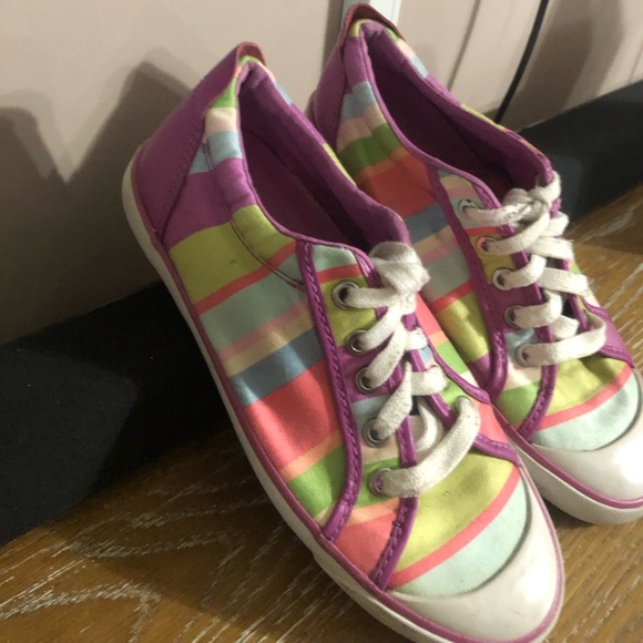 Coach Barrett Fun Rainbow Multi Colored Ladies Low Top Striped Size 6.5 - Picture 3 of 9